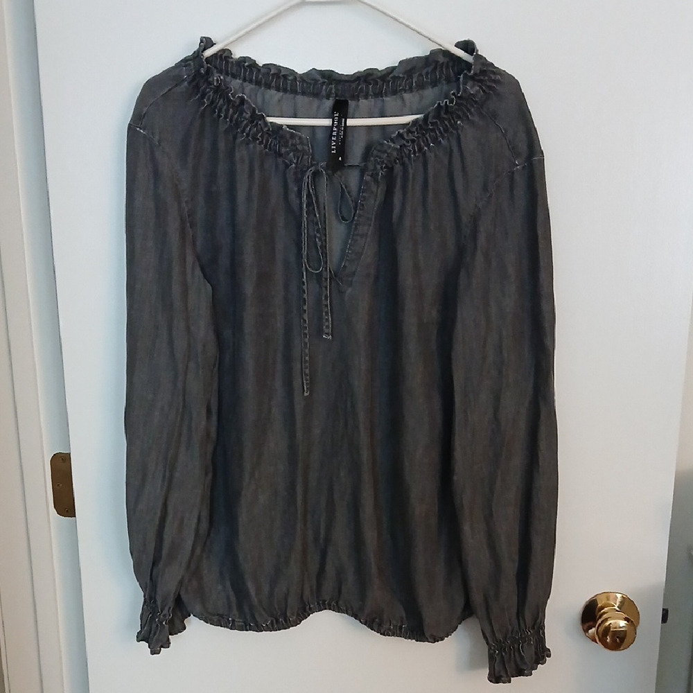Liverpool Carlsbad Acid Wash Blouse, Size M